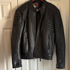 First Manufacturing Co. Defender Men’s Black Leather Motorcycle Jacket